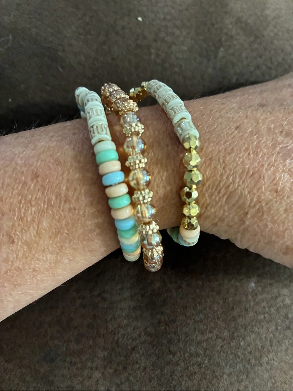 Gold and Pastel Beaded Stackable Bracelet Set